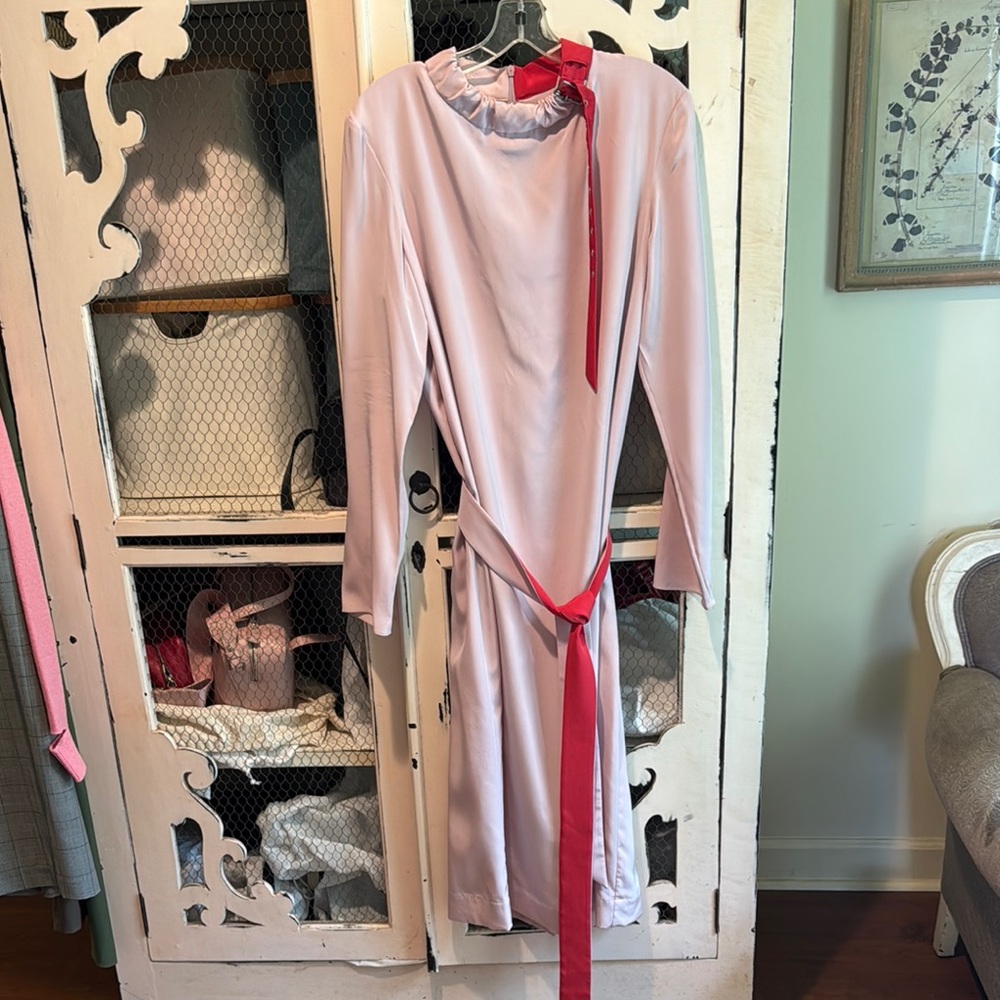Tibi long sleeve contrast belt silk dress, size 8, EUC, $150
